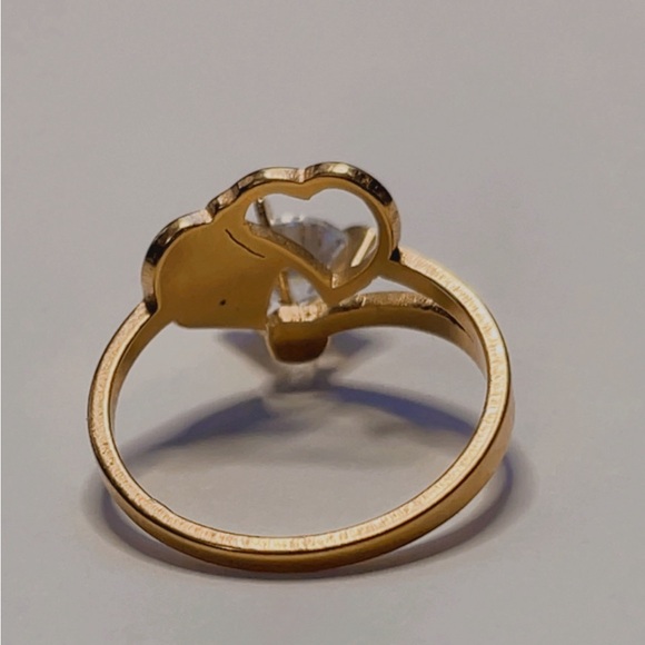 NWT Stainless Steel Gold zircon double Heart Woman ring Size 6.5 - Picture 9 of 16